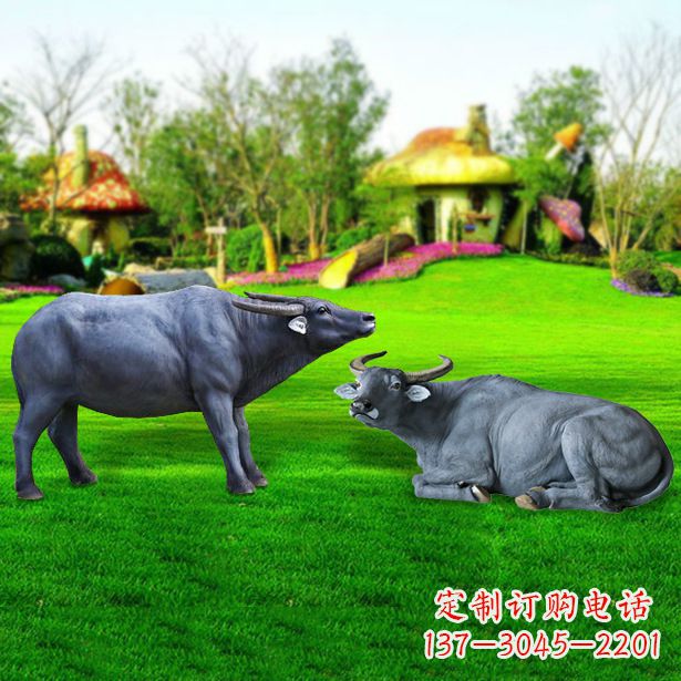 西安玻璃钢水牛雕塑,复古农家院情怀