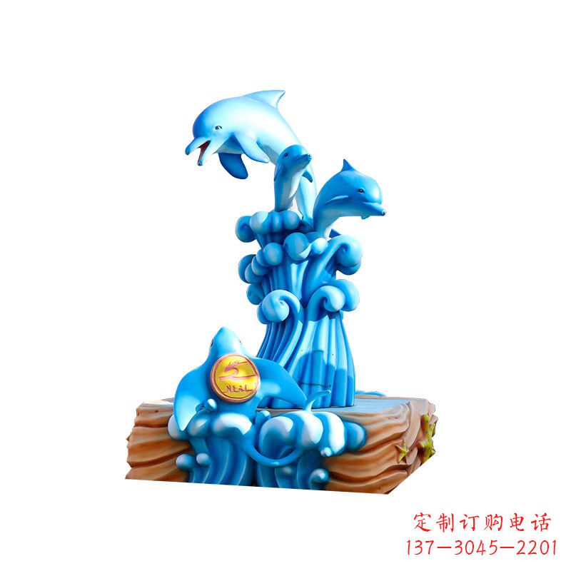 西安玻璃钢戏水海豚,水上乐园泳池喷泉玻璃钢雕塑
