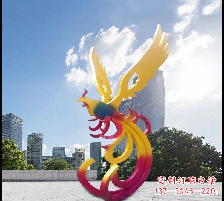 西安不锈钢抽象彩色凤凰雕塑