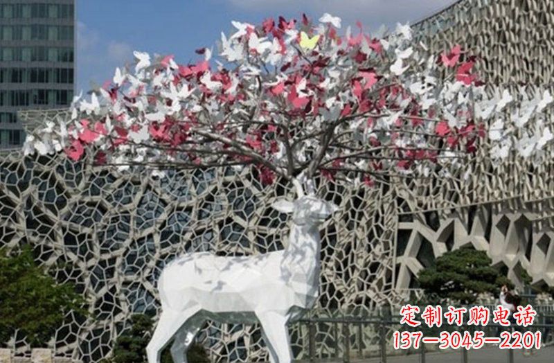 西安不锈钢几何小鹿雕塑精致之美