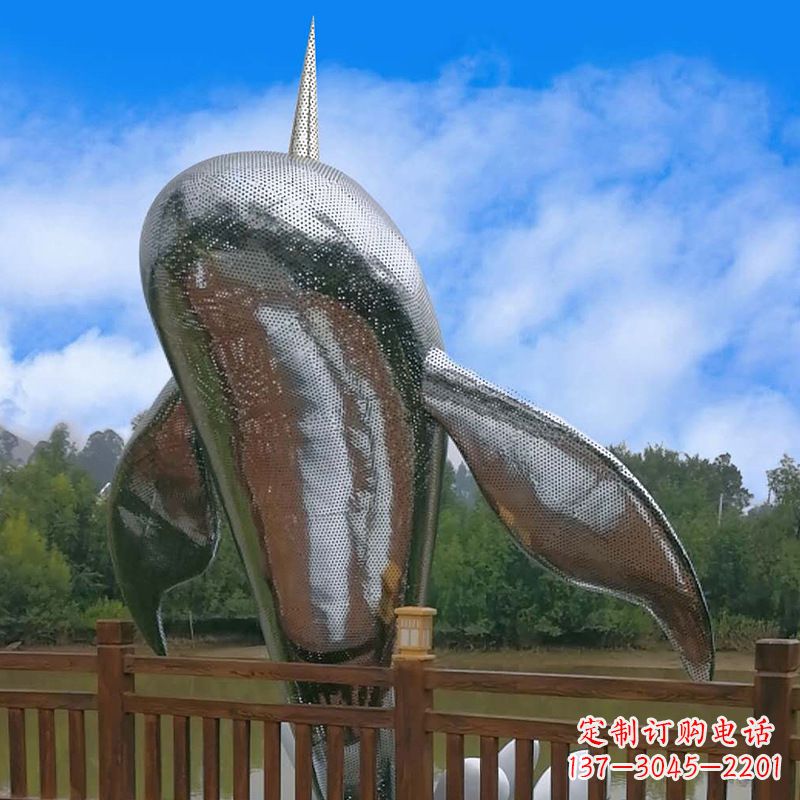 西安大型海边公园水景动物雕塑——不锈钢鲸鱼