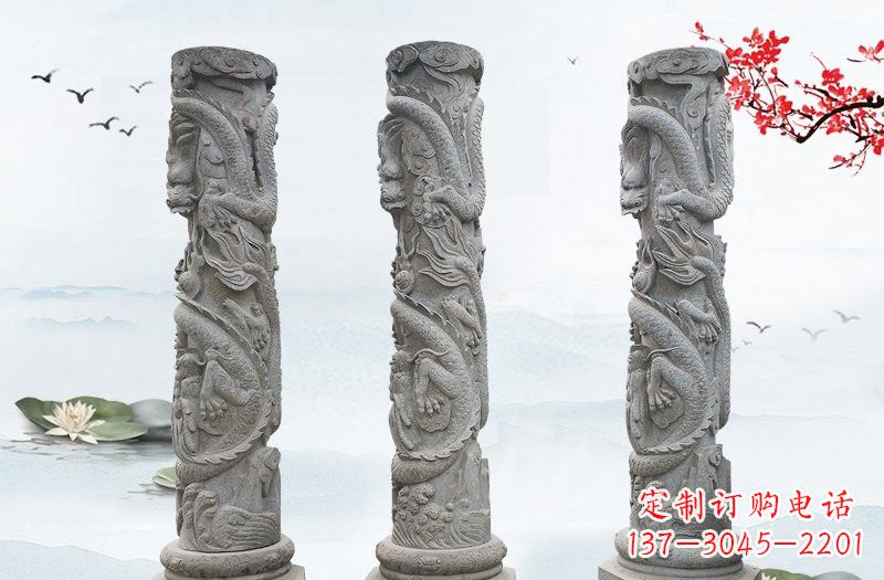 西安精美大理石龙柱雕塑