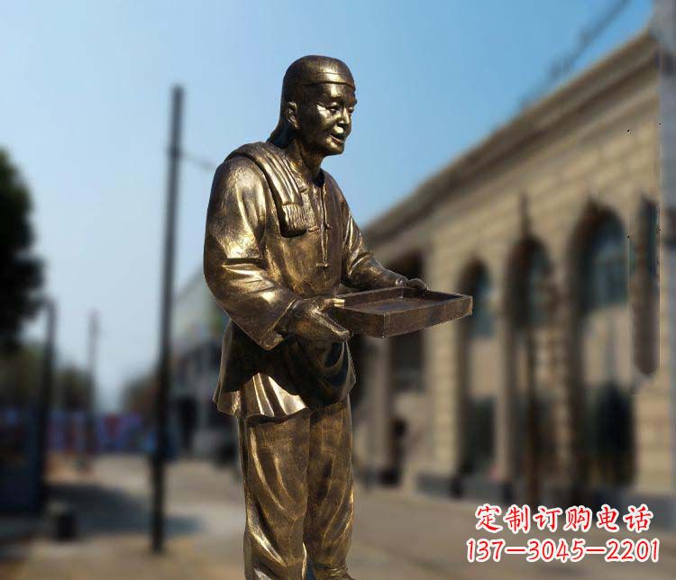 西安古典神秘的店小二人物铜雕