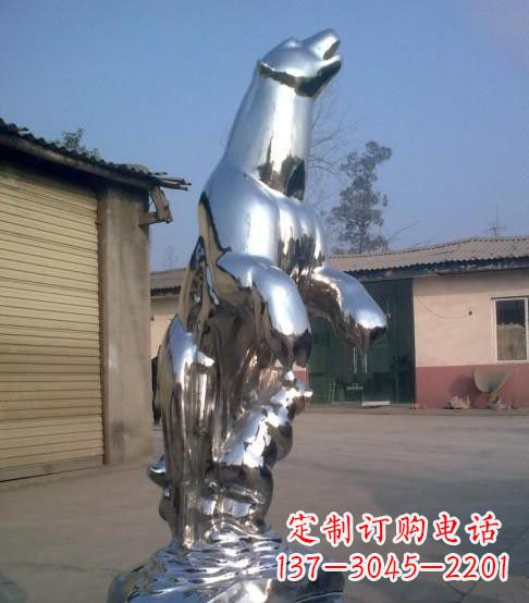 西安公园不锈钢抽象北极熊动物雕塑