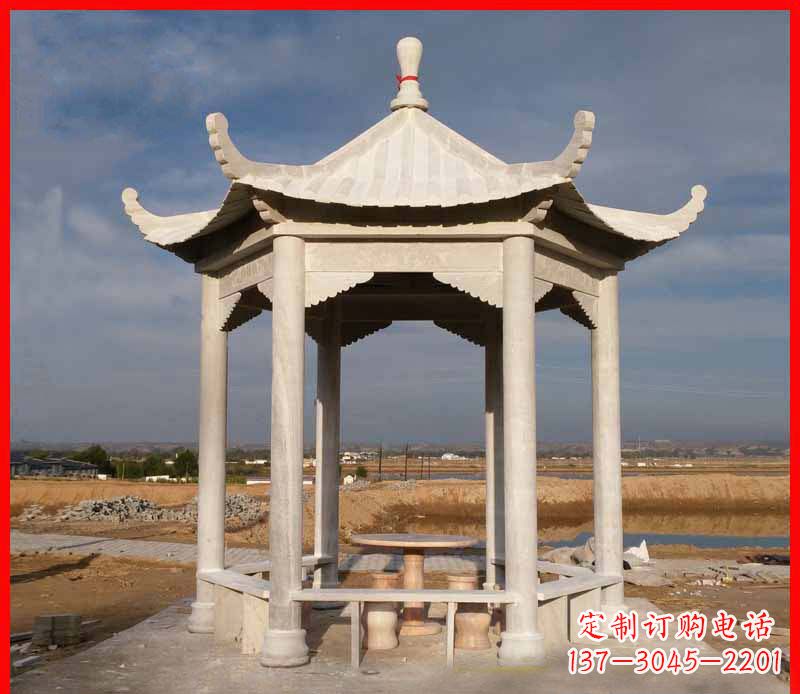 西安公园大理石六角石雕凉亭 (2)