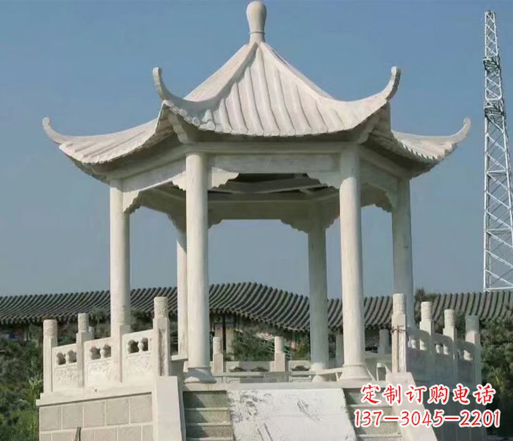 西安极具视觉冲击力的大理石六角石凉亭雕塑