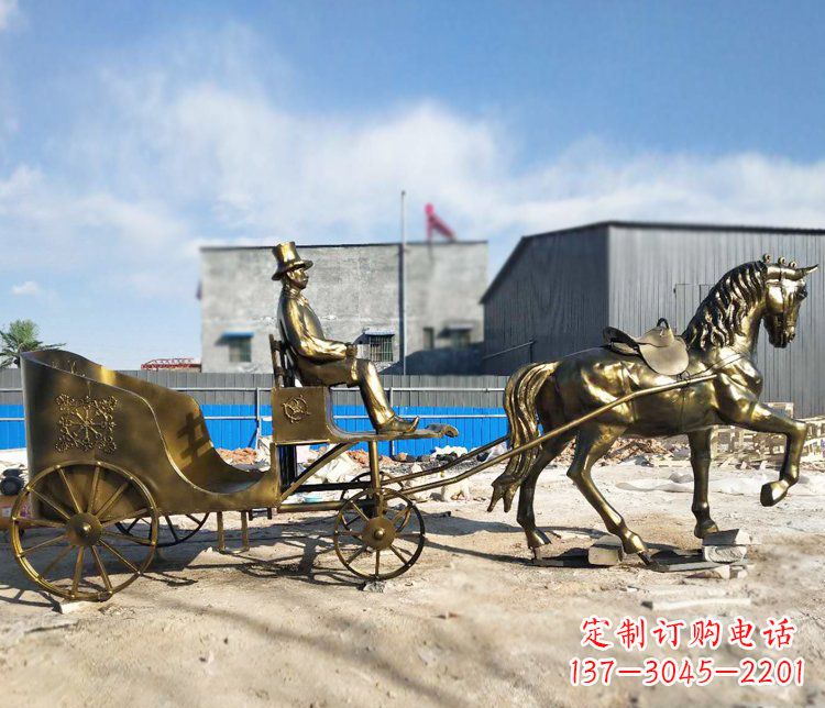 西安公园景观坐着马车的人物铜雕