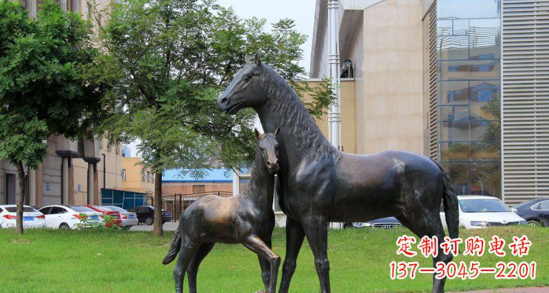 西安优质实木母子马铜雕