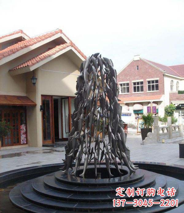 西安欢乐鱼群,喷泉铜雕
