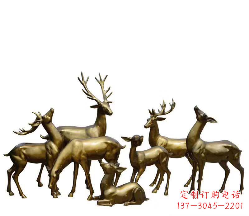 西安黄铜色鹿群雕塑