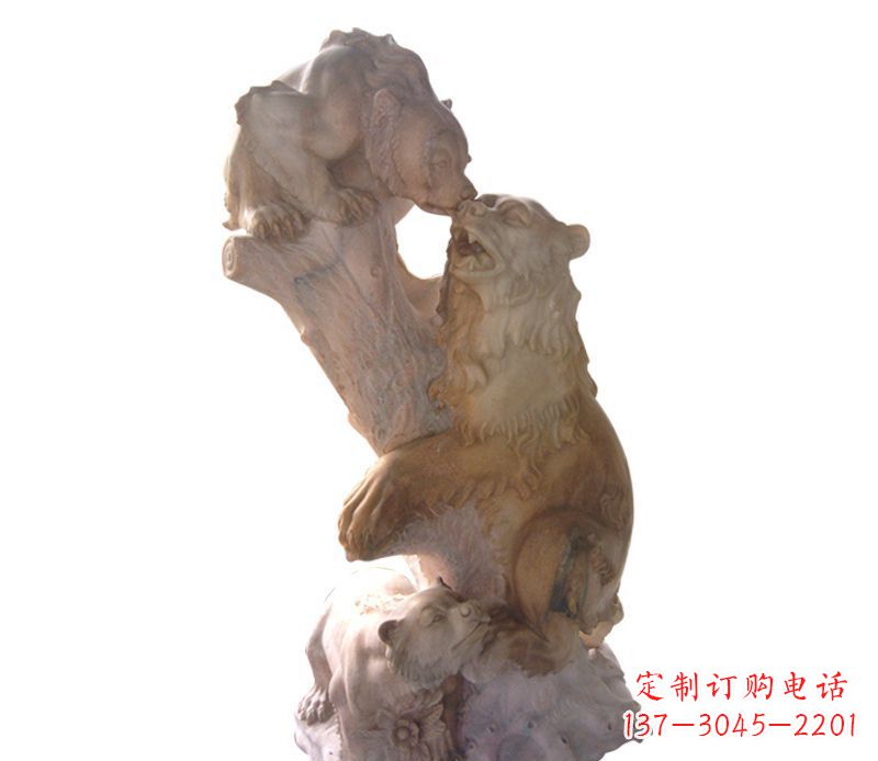 西安母子狗熊石雕公园动物雕塑