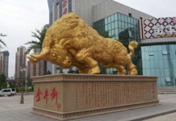 西安鎏金开荒牛铜雕像，城市街道景观动物雕塑