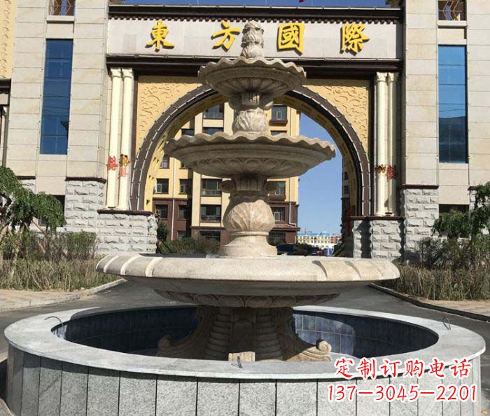 西安三层欧式喷泉石雕，为小区增添质感