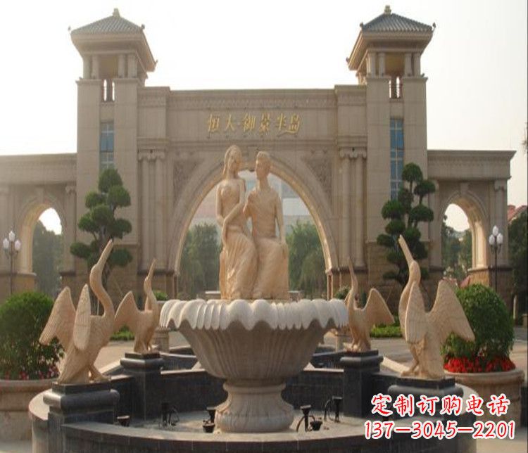 西安石雕西方人物喷泉雕塑