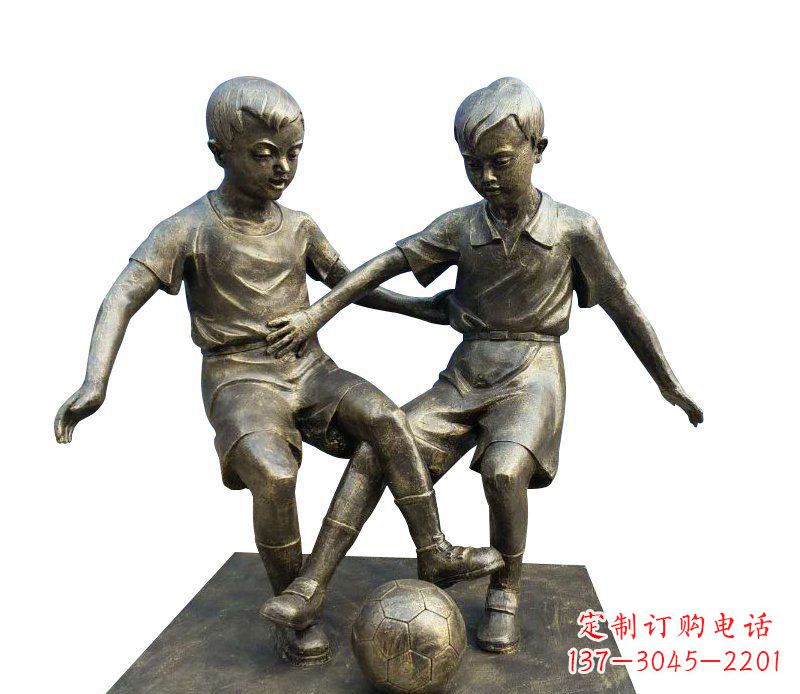 西安踢足球的儿童铜雕 (2)