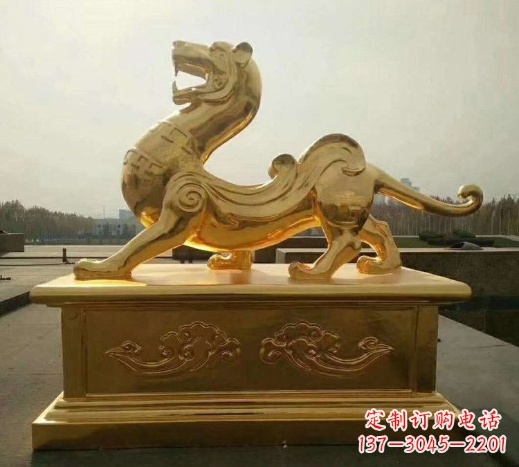 西安贴金古代神兽青龙雕塑