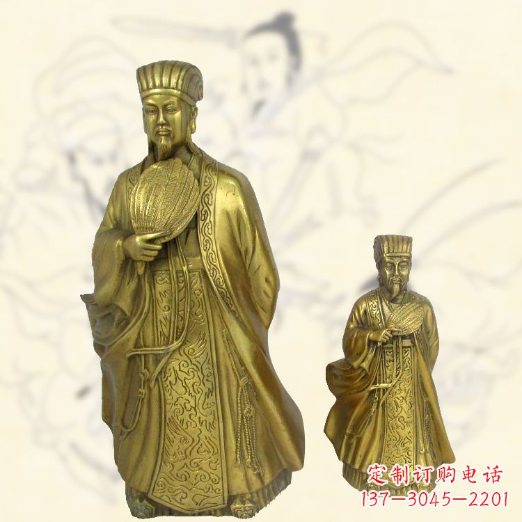 西安铜雕名人诸葛亮雕像-纯铜铸造三国人物雕塑
