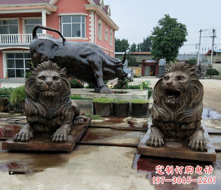 西安铜雕银行门口狮子雕塑摆件