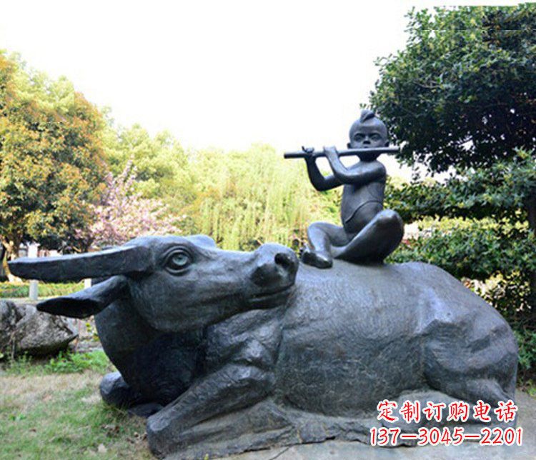 西安铜雕园林牧童骑牛景观摆件