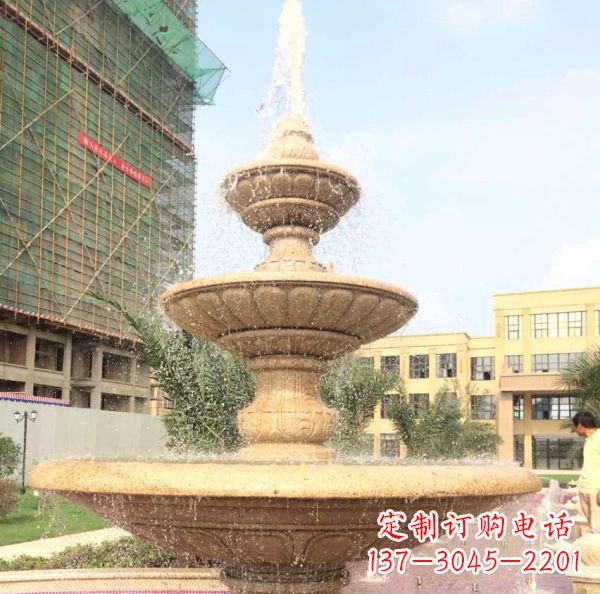 西安晚霞红大型多层喷泉石雕