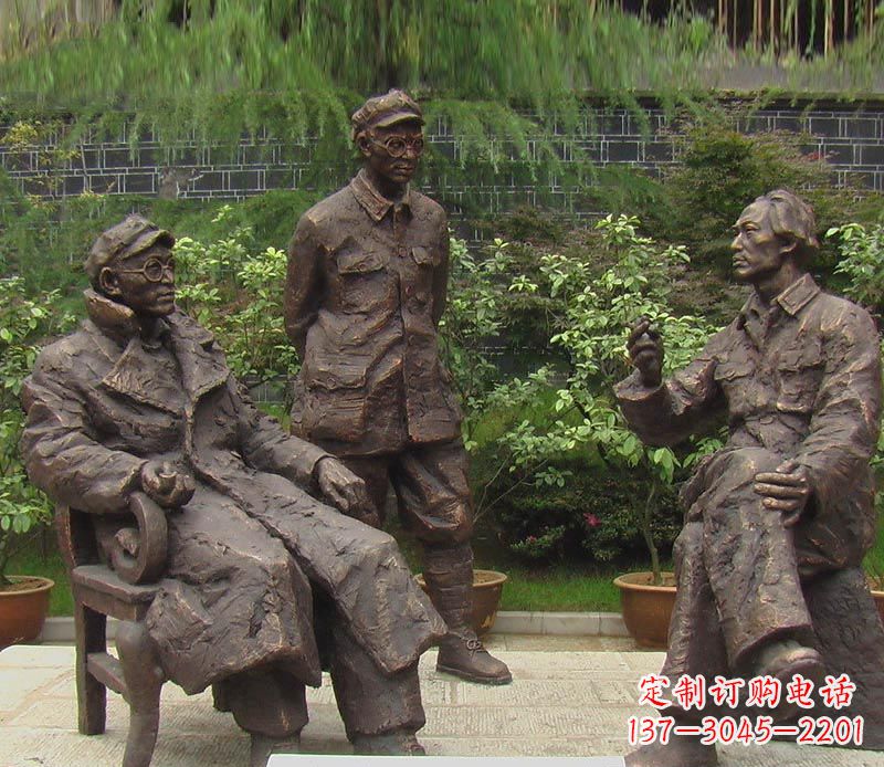 西安伟人毛泽东刘伯承铜雕