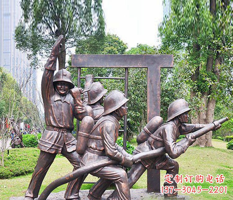 西安消防员人物铜雕 (2)