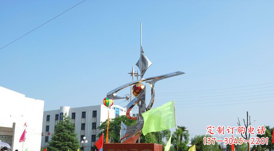 西安校园不锈钢马踏飞燕地球雕塑