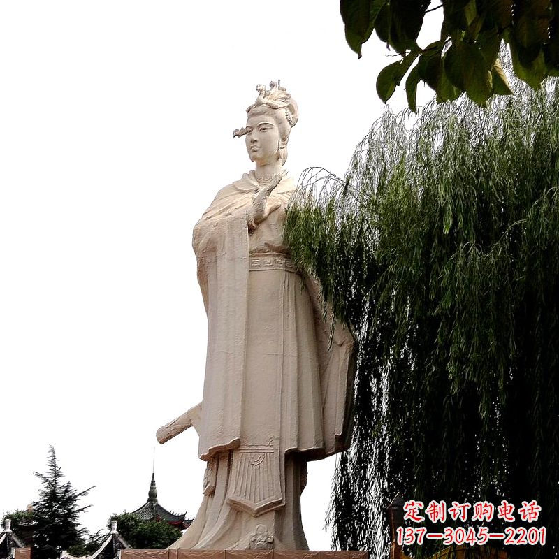 西安虞姬砂岩石雕-景区园林古代人物著名美女雕像