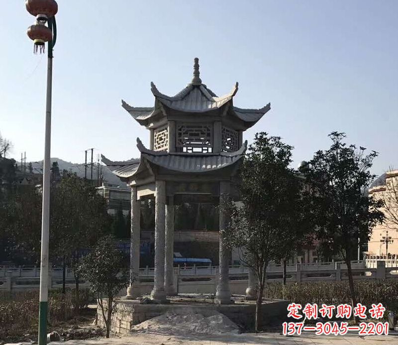 西安园林仿古双层石凉亭景观石雕 (4)