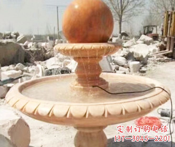 西安园林景观晚霞红风水球喷泉石雕 (3)