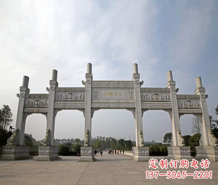 西安园林景观五门石雕牌坊