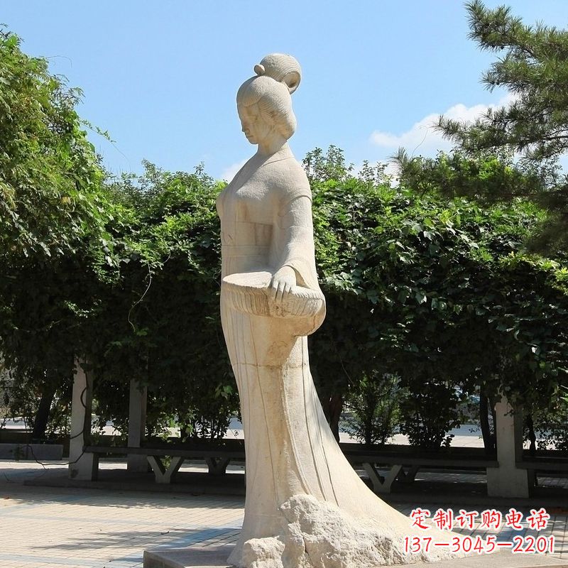 西安园林历史人物著名美女秦罗敷砂岩石雕塑像