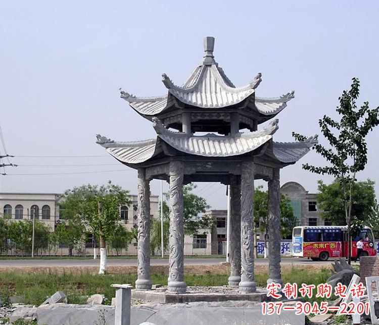 西安园林双层仿古凉亭石雕