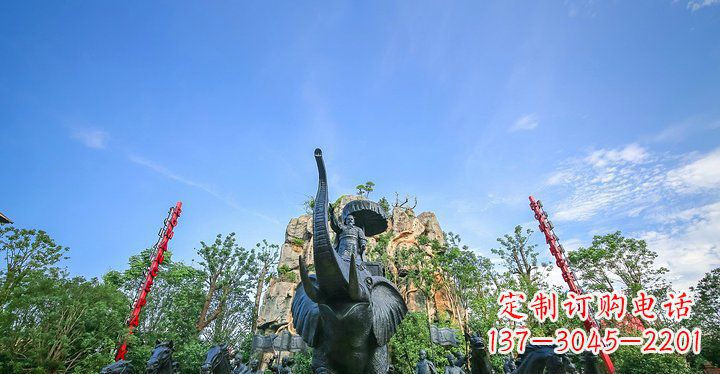 西安园林站在大象上出征的将军人物小品铜雕