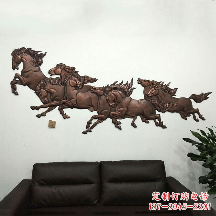 西安紫铜马儿浮雕装饰画